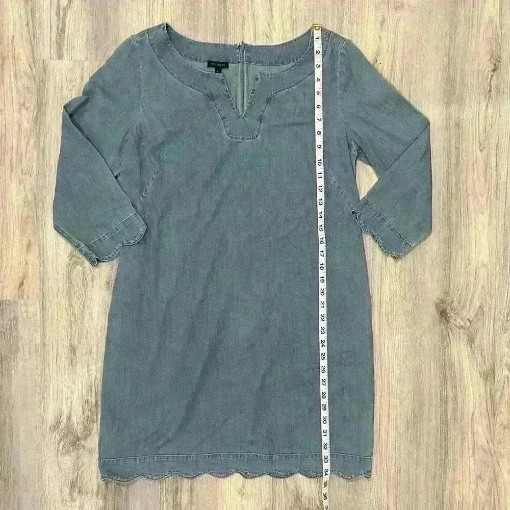 Talbots Women’s Blue Jean Cotton Denim 3/4 Sleeve Scallop Shift Dress Size 6 - Picture 7 of 8